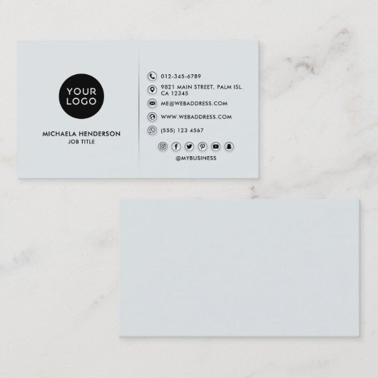 シンプルモダン黒・オフ白ロゴ&ソーシャルバス 名刺 (正面/裏面)