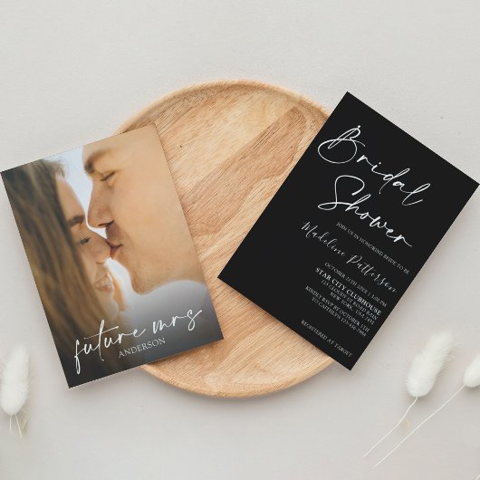シンプルモダン黒(フォトブライダルシャワー) 招待状