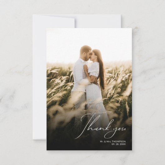 シンプルモダン2写真結婚の サンキューカード (正面)