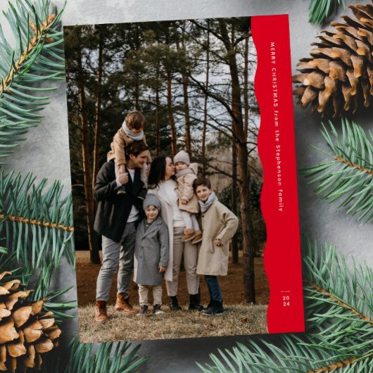シンプルモダン2枚の波状の縁の赤いクリスマス シーズンカード