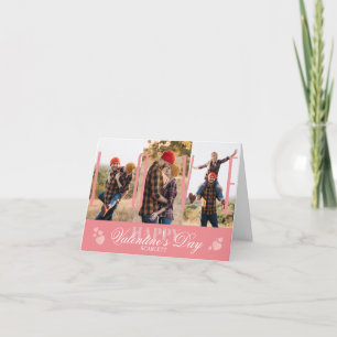 シンプルモダン3写真ピンクバレンタインデー折り シーズンカード