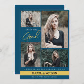 シンプルモダン4フォトコラージブルー卒業 案内状 (正面/裏面)