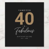シンプルモダン40 & Fabulous パーソナライズされた Black ワインラベル (シングルラベル)