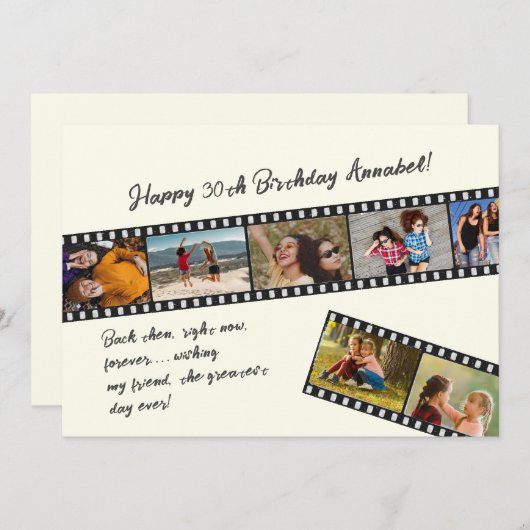 シンプルモダン7フォトフィルムストリップ誕生日カード シーズンカード (正面/裏面)