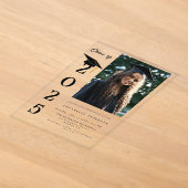 シンプルモダン カリグラフィー 写真 卒業 アクリル招待状 (レイダウン)
