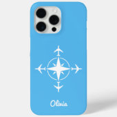 シンプルモダン コンパスと飛行機の旅行カスタムデザイン Case-Mate iPhoneケース (裏面)
