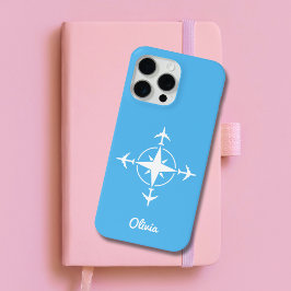 シンプルモダン コンパスと飛行機の旅行カスタムデザイン iPhone 15 PRO MAXケース