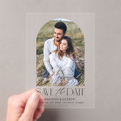 シンプルモダン ブラックアーチ 写真付き結婚式日程通知 アクリル招待状 (インサイチュ (ポータブル))