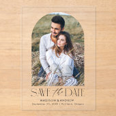シンプルモダン ブラックアーチ 写真付き結婚式日程通知 アクリル招待状 (正面)
