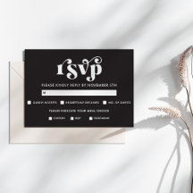 シンプルモダン ブラック＆ホワイト RSVP カード
