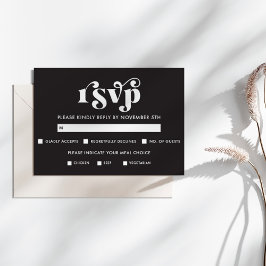 シンプルモダン ブラック＆ホワイト RSVP カード