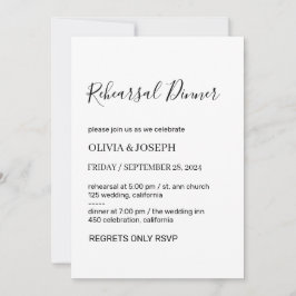 シンプルモダン&ミニマリストホワイトリハーサルディナー 招待状