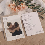 シンプルモダン&ミニマルなロマンチック結婚写真 招待状<br><div class="desc">美しくミニマルな結婚式招待状デザインで愛の物語の本質を捉え、婚約写真をカスタム撮影。カードの正面は最も重要な救詳細を持つ最新のデザインであり、ゲストは一目で大きな一日を思い出すことができる。カップルの名前は、写真の上に表示され、に揃えられ離れて、クリーンな縦線の区切り線の横に、日付は写真の下に表示され、右に揃えられる。カードは結婚式招待状とは逆で、クラシックタイポグラフィと署名スタイルモダンレタリングを組み合わせエレガントて見た目にもスタイリッシュ使う。超線ディバイダミニマルーはデザインに洗練されたtouchを加え、イベント詳細のアラインメントと離れ「披露宴との正しいアラインメント」はバランスのとれたまとまりのある外観を作り出す。このデザインは結婚式とフォーマル結婚式に最適でカジュアル、季節を問わず最適である。選んだ写真が自分のトーンを設定結婚する。カスタマイズお前のスタイルに合わせて呼び出しユニークたい！このページのコレクションで一致するアイテムを使用できる。連絡カスタムの要求やもしご質問は – 私はここにいる救済よ！既存の注文は変更できないので、最初にメッセージを表示する。</div>