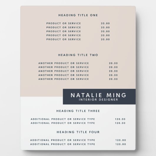 シンプルモダン |価格とサービス表示プラーク フォトプラーク (正面)