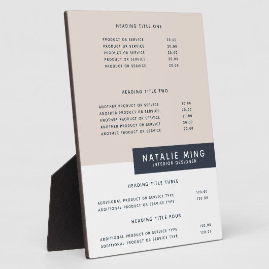 シンプルモダン |価格とサービス表示プラーク フォトプラーク (側面)