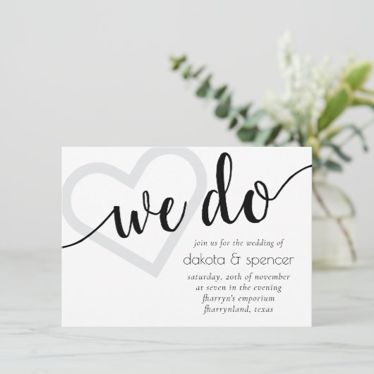 シンプルモダン | 白黒ハートスクリプト 招待状 (スタンド正面)