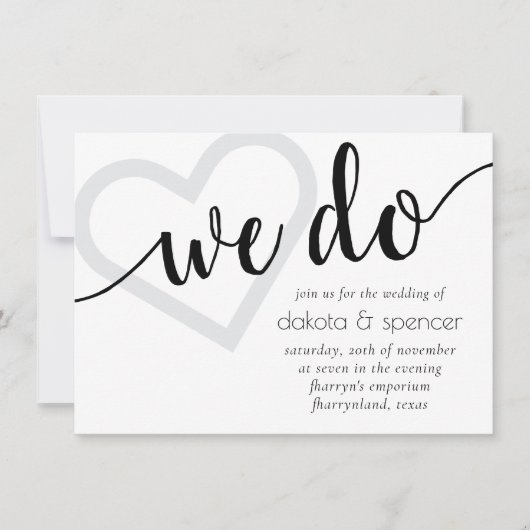 シンプルモダン | 白黒ハートスクリプト 招待状 (正面)