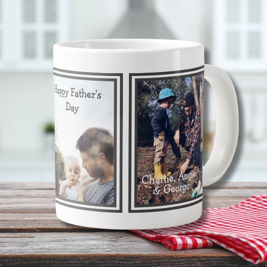 シンプルモダン 3枚写真 ハッピー father's day ジャンボコーヒーマグカップ