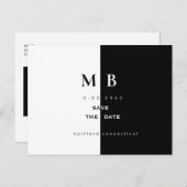 シンプルモダンB/Wモノグラム結婚式の日付を保存 案内ポストカード (正面/裏面)