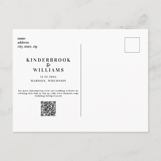 シンプルモダンB/WモノグラムQRコード日付の保存 案内ポストカード (裏面)