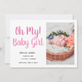 シンプルモダンBaby Girl Photo Birth発表 案内状 (正面)