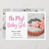 シンプルモダンBaby Girl Photo Birth発表 案内状 (正面/裏面)