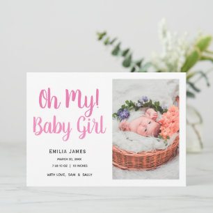 シンプルモダンBaby Girl Photo Birth発表 案内状