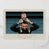 シンプルモダンBeige独身の写真新年 箔シーズンカード (正面)