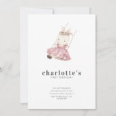 シンプルモダンBunny Baby Girl第1誕生日 招待状 (正面)