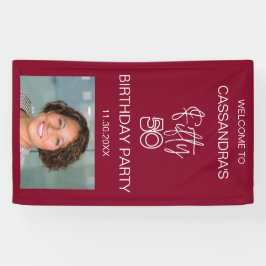 シンプルモダンBurgundy写真50th誕生日へようこそ 横断幕