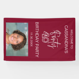 シンプルモダンBurgundy Photo 40th Birthday Welcome 横断幕