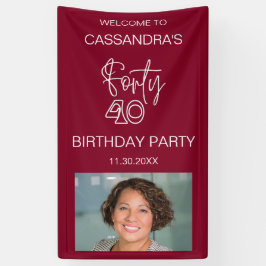 シンプルモダンBurgundy Photo 40th Birthday Welcome 横断幕