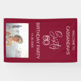 シンプルモダンBurgundy Photo 60th誕生日へようこそ 横断幕