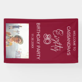シンプルモダンBurgundy Photo 80th誕生日へようこそ 横断幕