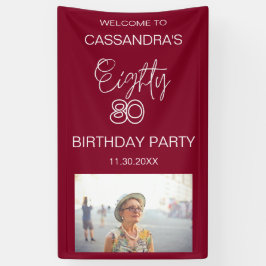 シンプルモダンBurgundy Photo 80th誕生日へようこそ 横断幕