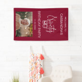 シンプルモダンBurgundy Photo 90th誕生日へようこそ 横断幕 (インサイチュ)