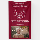 シンプルモダンBurgundy Photo 90th誕生日へようこそ 横断幕 (縦)