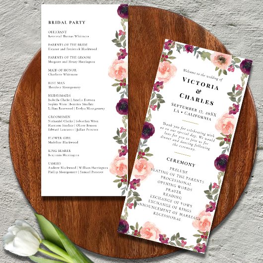 シンプルモダンBurgundy Water colorフローラ結婚ズ プログラム