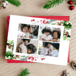 シンプルモダンChristmas Collage 4 Greeting Photo シーズンカード<br><div class="desc">休日やクリスマス縁どの緑の葉の中の写真で置き換え、お友達や家族を望む – 幸せな休日、幸せな新年や任意のの文字や代替の挨拶…「エンベロープとステッカーの一致」も参照</div>