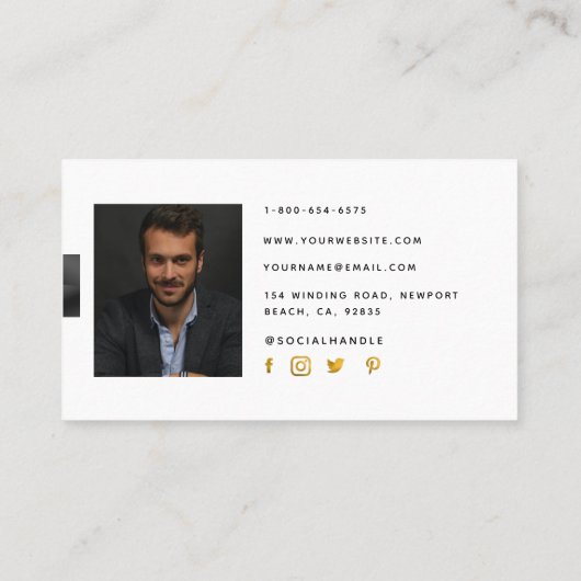 シンプルモダンClassyブラック金ゴールドプロフェッショナル写真 名刺 (裏面)