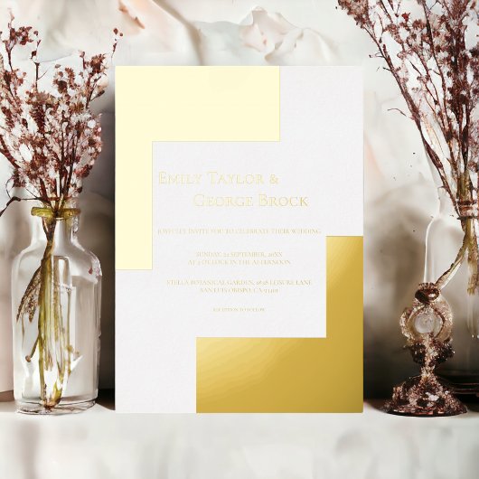 シンプルモダンClassy Script Elegant Wedding金ゴールド 箔招待状