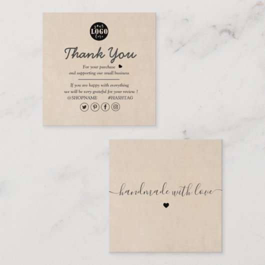 シンプルモダンCreamカスタム Logo Thank You スクエア名刺 (正面/裏面)