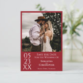 シンプルモダンCrimson Red写真ミニマル結婚s セーブザデート (スタンド正面)