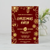 シンプルモダンDark Redと金ゴールドエレガントクリスマスパーティー 箔招待状 (立ち正面)