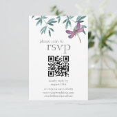 シンプルモダンDragonfly Greenery結婚のQRコード 出欠カード (スタンド正面)