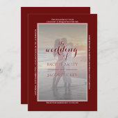 シンプルモダンFrame 2-photo Dark Red White 結婚's 案内状 (正面/裏面)