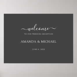 シンプルモダンGRAY WHITE WEDDING RECEPTION WELCOME ポスター