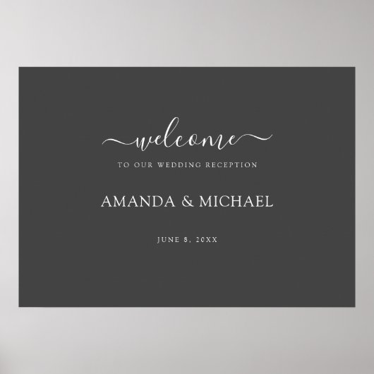 シンプルモダンGRAY WHITE WEDDING RECEPTION WELCOME ポスター (正面)