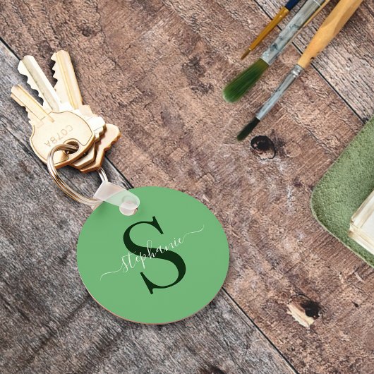 シンプルモダンGreen Monogramイニシャル名 キーホルダー