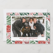 シンプルモダンGreen Red Pattern写真クリスマス シーズンカード (正面)